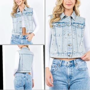 Ci Sono Light Blue Denim Vest with Silver Accents